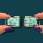 Vintage Southwestern Sterling Silver Mosaic Inlay Set Turquoise Watch Tips 17 8g