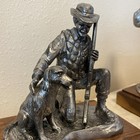 Pewter M a Ricker Dog   Hunter Sculpture 1985 Signed Ltd Rifle Dog Mounted
