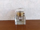Antique Victorian Crystal Inkwell Cut Faceted Glass Brass Hinged Lid 3-1 2    Tall