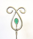 Antique Hatpin Large Loops Green Glass Teardrop