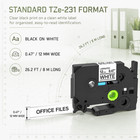 6   Compatible Brother P-touch Tz-231 Tze-231 12mm Label Tape Black white Pt-2040