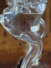 Vintage Art Glass Unicorn Figurine Hand Blown Clear Glass 22k Gold  Wood Base