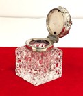 Antique Victorian Silver Plate Cut Crystal Glass Inkwell  2-3 4   H X 1-5 8  w