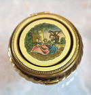 Vtg Evans Compact Gold Tone Victorian Couple Makeup Mirror Powder Puff Unused
