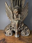 Vintage Brass Peacock Folding Fireplace Screen Griffin Gargoyle Base Art Deco