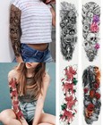 4 Sheets Full Arm Temporary Tattoo  Waterproof Extra Large Black Skull Rose 