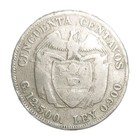 1914 Colombia 50 Centavos Silver Coin Km 193 Closed 4 Bogota Mint
