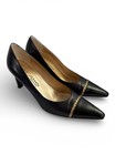 St  John Vintage Black Leather Pointed Toe Pumps Gold Chain Italy Size 8