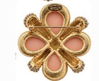 Kenneth Jay Lane New Old Stock Crystal And Coral Colored Maltese Cross In Gold