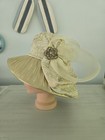 Donna Vinci Couture Gold   Ivory Church Hat Wide Brim Dress Hat Rhinestone Accen