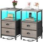 Nightstand With Charging Station  Led Night Stand Set Of 2  Bedside Table End   