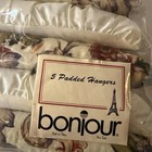 Vintage Bonjour Floral Padded Cotton Shell 6pc Clothing Hangers Silky Satin Nos
