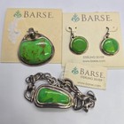 Barse Green Turquoise 925 Silver Bracelet  Earrings And Large Pendant Set - Nwt
