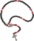 St  Michael Red Paracord Rosary Black Beads Corded Rosary Pardon Cross