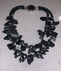 Black Keshi Pearl Natural Labradorite Two Strand Swag Double Statement Necklace
