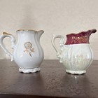 Courts 1146 Ceramic Creamer Set Of 2 White Burgundy Gold Trim Handles
