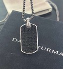 David yurman Sterling Silver 44mm Streamline Dog Tag   Camo Sapphires 24 Inch