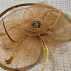 Gold Mesh Fascinator Headpiece W  Feather   Beaded Accents Clip For Women