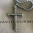 David Yurman Cable Rope Cross Pendant Silver Chain Necklace 925 Sterling Pouch