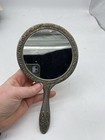 Vintage Victorian Vanity Hand Held Mirror Silver Plate Ornate Floral Heavy 