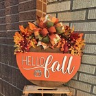 Hello Fall Front Door Sign Autumn Wreath Maple Leave Bow Pumpkin For Porch Decor