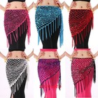 Belly Dance Hip Scarf Skirt Triangle Shawl Sequins Hollow Out Fish Net Dancewear