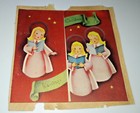 Vintage Mid Century Mod Christmas Card Girls Caroling Blessings Jj