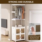 Portable Closet Wardrobe Clothes Pants Rack Storage Organizer With Shelf W wheel