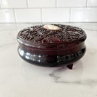 Vintage Avon Cameo Powder Box Beauty Dust Container Amber Plastic Empty