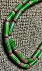 38 Antique Small Venetian Green-striped 4-layer Tube Chevron Glass Trade Beads