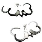 2pc Set Black Silver Handcuffs Nickel Plated Double Lock Police W  Keys