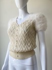 Vintage S M Top Angora Fur Crochet Knit Puff 70s 80s Metallic Agatha Donsky Vguc