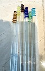 6 Vintage Blown Glass Cocktail Swizzle Sticks With Colorful Spiral Design