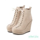 Women s Lady Round Toe Platform High Wedge Heel Ankle Boots Shoes Pumps Lace Up