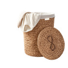 Round Tall Woven Wicker Laundry Hamper With Lid Toy Storage Dirty Clothes Basket