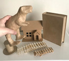 6 Piece Set  Paper Mache Putz House  Dinosaur  Book  Fences  Hat