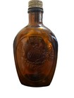 Log Cabin Syrup Flask Bicentennial Amber Glass Bottle 24 Oz 1776 - 1976 Vintage 