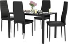 Dining Room Table Set 5-piece  4 Faux Leather Metal Frame Chairs And Glass Table