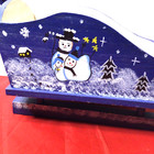 Christmas Holiday Winter Wooden Blue Sleigh Painted Snowmen 12    For Centerpiece