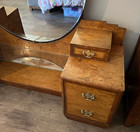 Art Deco Burl Waterfall Vanity With Stool And Dresser Set     1920s     Free Ship Us