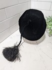      Black Velvet Frank Olive Pillbox Hat With Black Feather Fringe Vintage 60s