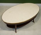 Oval Mahogany Coffee Table With Brass Banding  Lower Shelf  Solid Marble Top