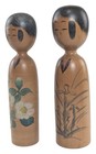 Traditional Kijiyama Kokeshi Doll Pair W  Spring Season Painted Floral Motif 9 