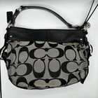 Coach Zoe Signature Black  Gray Canvas Leather Trim Hobo  shoulder Bag F12657
