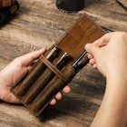Vintage Genuine Leather Pen Holder Case Luxury Fountain Pen Sleeve Organizer Bag