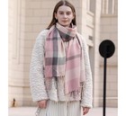Womens Warm Plaid Scarf Pink Gray White Checkered Fringe Scarf Shawl Wrap