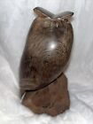 Vintage 8    Hand Carved Ironwood Owl Wooden Bird Figurine Perched On Rock Brown