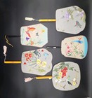 Japanese Hand Fan And Hanging Wind Screen Hand Painted Vintage Silk