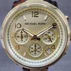 Michael Kors Watch Women 38mm Gold Dial Gold Tone Torties Daydate New Battery