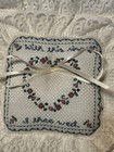Vintage Ivory Satin   Lace Wedding Ring Pillow Heart Floral Embroidery Ribbon